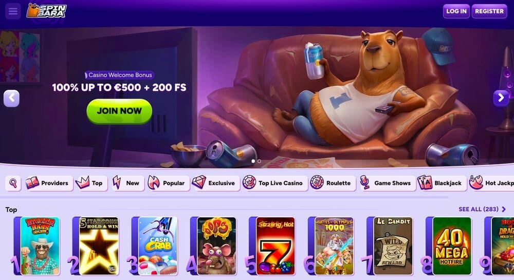 Lobby παιχνιδιών στο Spinbara Casino